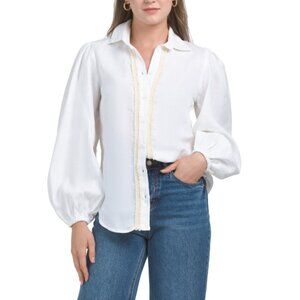 AQUA BLU White Linen Kelsey Shirt